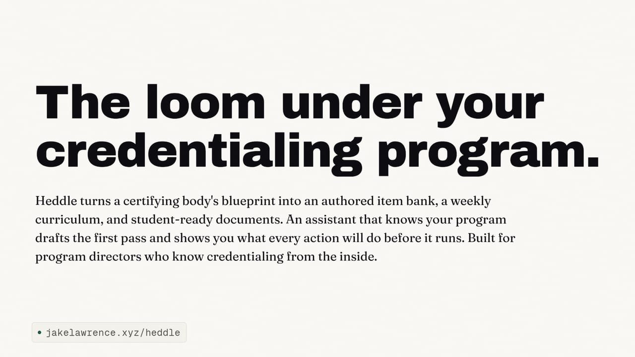 The Heddle landing page headline: The loom under your credentialing program.